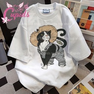 Cupids Trendy Badass Streetwear Cat Graphic Print Oversized Neutral Loose Fit Streetwear Outfit