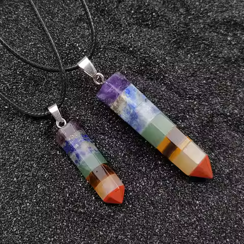 Orgonite 7 Chakra Necklace For Women Men Natural Crystal Hexagonal Cone Pendant Necklace Healing Sto