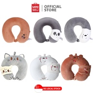 MINISO We Bare Bears U-shaped Pillow(Brown Bear/Light Grey Ice Bear/Dark Grey Panda)Pillow with Eye Mask(Grizzly,)