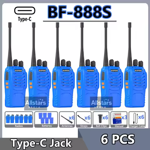 6pcs Baofeng BF-888S Walkie Talkie Type-C Charge UHF 5KM Long Range Clear Voice Quality BF888S 16CH 