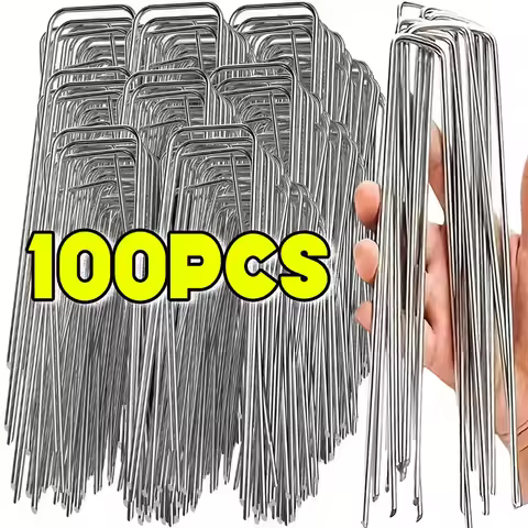 U-type Garden Staples Heavy-duty Fence Tubing Stakes Sod Pins Galvanized Landscape Spike for Holding