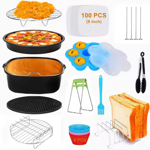 116Pcs Air Fryer Accessories 8 Inch Cake Pizza Baking Pan Metal Meat Grill Rack for COSORI Gowise Ph