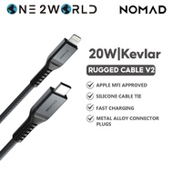 NOMAD Rugged Kevlar USB-C to Lightning Cables/Universal Cables/USB-C Cables - Fast Charging Double Braided Metal Alloy Connectors Integrated Cable Tie