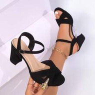 Plus Size Women EU 43 Black Chunky Heel 8cm Sandals, Simplistic Elegant Versatile Stylish Open Toe