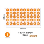 Waterproof 10mm 25mm numbers numerical dot stickers
