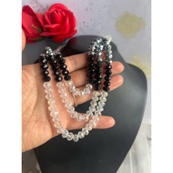 3-layer front crystal necklace mixed with 3 types: black, white, gray, 41 + 5 cm long, 6 to 11 mm be