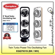 EuropAce Trio Turbo Oscillating Fan with Remote Control (Black / White) EQQ7931S | EQQ 7931S (3 Years Motor Warranty)