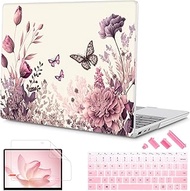 Mektron 2023 Microsoft Surface Laptop GO 3 Case 12.4" Compatible with Go 2/1 Laptop Cover 2022-2020 Releases Model 1943/2019 Plastic Hard Shell Case with Screen Protector, Butterfly Flower C074