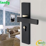 LANFY Door Handle Lock Keys Set, Silent Black Interior Door Handle Lockset, Door Stop Universal Square with Keys Bedroom Door Lock Household Hardware