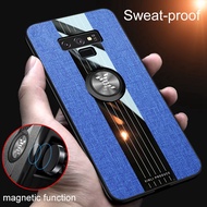 Fashion Woven Cloth Casing Samsung Galaxy Note 9 Soft TPU Cover Note9 Magnetic Car Finger Ring Holder Back Case