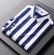 Kemeja Salur Fashion Pria Atasan Lengan Panjang Motif salur stripe