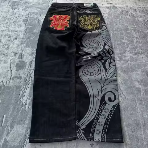 Y2K Fashion Mens Oversized Jeans Hip Hop Black Baggy Straight Leg Pants Baggy Rap Street Fashion Pun