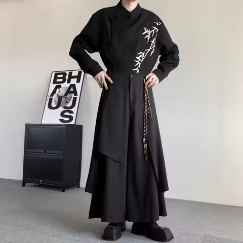 Style irregular Chinese style wide-leg skirt pants for men 511