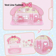 SANRIO บ้านตุ๊กตา2nd ชั้น Kuromi Melody Cinnamoroll อะคริลิคเป็นของขวัญ DIY