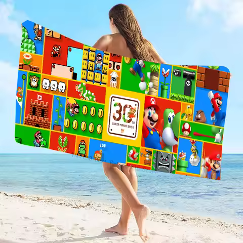 1pc HD-S-Super M-Mario Bros Towel Microfiber Beach Towel Quick Dry Kids Beach Blanket Soft Unisex Ca