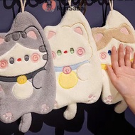 RunSabai Cute Cat Hand Towels Quick Drying Kitchen Cleaning Rag Coral Velvet Cartoon Animal Absorben