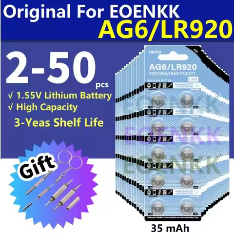 2-50PCS AG6 32mAh LR921 Button Pilas Batteries SR920SW LR920 LR69 171 370A 371A SR921 1.5V Alkaline 
