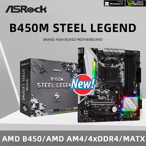 ASRock Brand New B450M STEEL LEGEND Motherboard Support Ryzen 5 5600G R7 5700X3D 5800X CPU 4xDDR4 HD