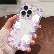 Full screen rabbit Phone Stand Phone Case Compatible for IPhone 7 XR 6s 6 8 Plus 14 11 13 12 Pro Max X XS Max SE 2020 Creative wave cream phone case