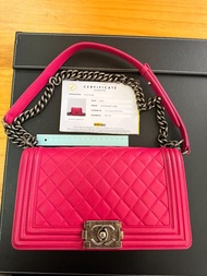 【 平價私人放售 】 CHANEL袋 BOY 25 粉紅色 復古銀扣 有證書