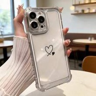 1pc Creative Black Minimalist Double Heart Transparent Airbag Shockproof Phone Case Compatible With 