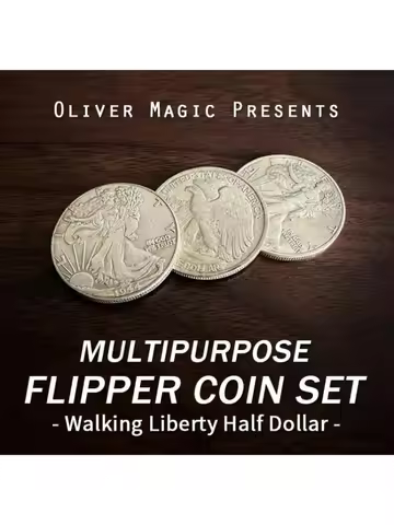 Multipurpose Flipper Coin Set Walking Liberty Half Dollar by Oliver Magic Trick Close Up Magic Coin 