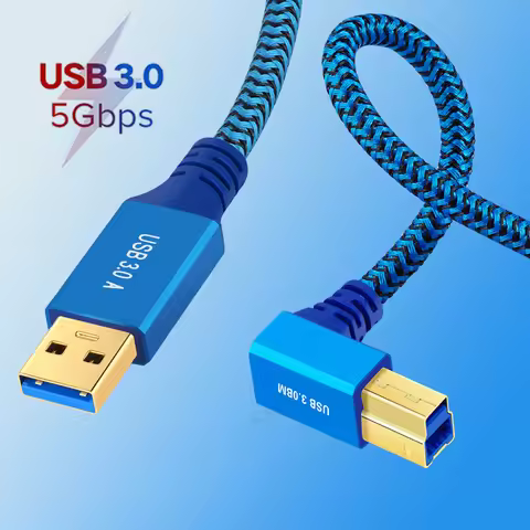 AIXXCO 90 Degree USB B to USB A Printer Cable USB 3.0 Male to Male Scanner Cord High Speed Printer C