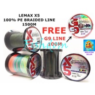 FREE LINE LEMAX X5 1500M 100% PE BRAIDED LINE SUPER STRONG FISHING DARK GREEN / MULTI COLOUR