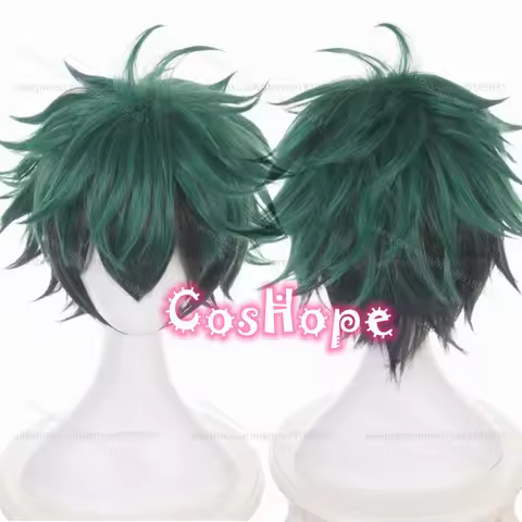 MHA Midoriya Izuku Cosplay Wig Deku Short Fluffy Green Black Wig Cosplay Anime Cosplay Wigs Heat Res