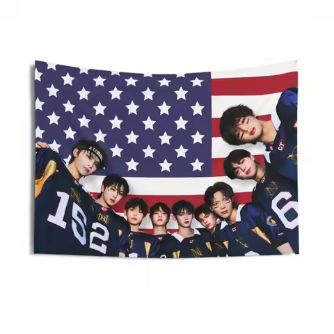 1pc Kpop Group Merch "Andteam" Polyester Banner with American Flag Design Perfect for Birthdays Conc