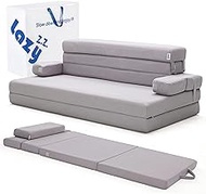 Lazyzizi Sleep 4 Inch Foldable Mattress, Portable Floor Mattress Couch with Headrest, Washable Cover, Foldable Foam Couch Full for Guest Bed, Folding Sofa Bed, Camping, Road Trip, Dark Grey