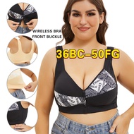 Ready stock plus size bra A-G cup 36-52 wireless vest style printed front button underwear