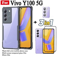 3 IN 1 Vivo Y100 5g Anti-fall Mobile Phone Case for Vivo Y28 Y27 Y27s Y17s Y15a Y15s Y03 Tempered Glass Film+lens Film