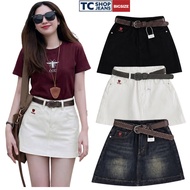 TC SHOP JEANS BIGSIZE Heart Embroidered A-Line Skirt 55kg-90kg Khaki Jean Code 2100