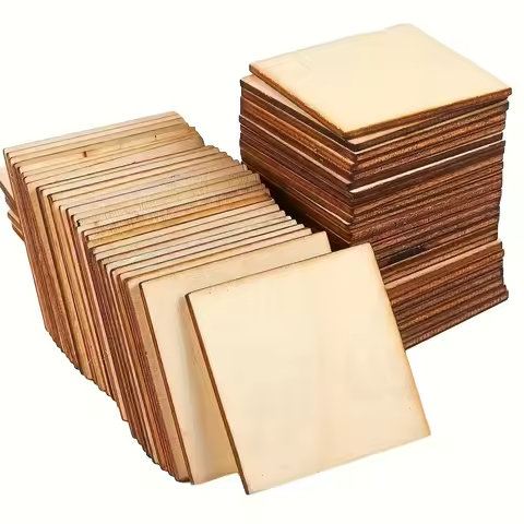 60Pcs 2x2Inch Small Wooden Squares Unfinished Blank Square Wood Pieces,Plywood Crafts Wall Tiles Let