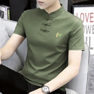 High-End Matching Modal Collar Country Casual Standing Trendy Plate Men Style Daigou Short-Sleeved N