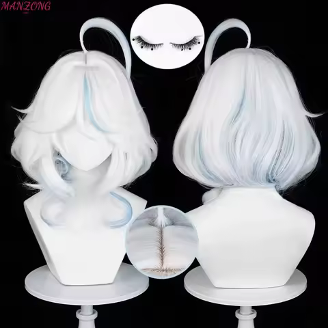 Furina Short Wig Focalors Cosplay Wig Short Silver White Blue Wig Cosplay Anime Cosplay Wigs Heat Re