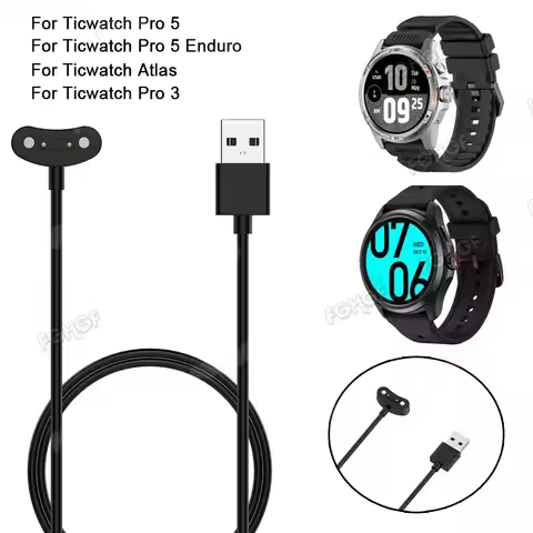 USB Charging Cable For TicWatch Pro 5 Enduro Charger Adapter Cord Cradle Dock Base For TicWatch Atla