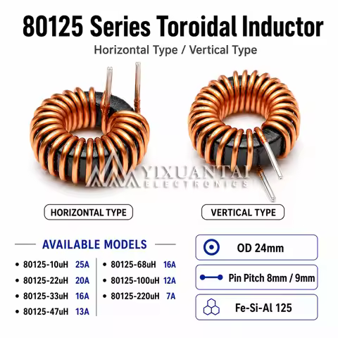 5pcs/lot 80125 High Current Toroidal Inductor 10uH-220uH 7A-25A Vertical/Horizontal Power Inductor R