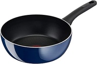 Tefal D52185 Stir-fry Pot, 10.2 inches (26 cm), Deep Frying Pan, Compatible with Gas Fire, Royal Blue, Intense Deep Pan, Non-Stick