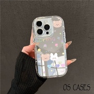 iPhone Case Glass Surface Shockproof Piston Frame Cute Bear Pattern Colorful Heart 17/17Pro/17ProMax