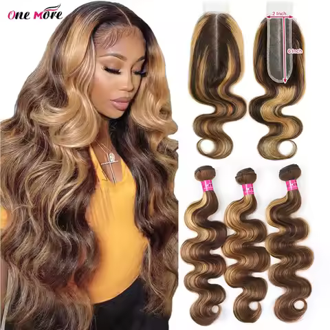 2x6 Closure With Bundles Honey Blonde Body Wave Bundles With Closure Ombre Colored Highlight Human H