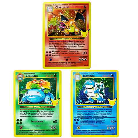 3pcs Pokemon 25Th Anniversary Collection Cards PTCG Charizard Blastoise Flash Cards Game Anime Rare