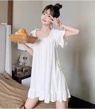 Baju Tidur Rok Panjang Lengan Pendek Putih Polos/Daster Rok Piyama Wanita Behan Rayon