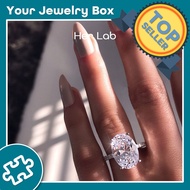 Her Lab Jewelry | Genuine Moissanite 925 Sterling Silver Diamond Ring, 3 Carats, Original GRA Report 100% Passed Diamond Selector. 4 Prong Oval Cut Diamond Ring, Sterling Silver Wedding Band, Classic Engagement Ring Special Gift for Men and Women