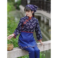 现货阿庆嫂采茶舞村姑花衣服乡村风女装70怀旧80年代民族演出服装A Qing's sister-in-law picking tea and dancing village girl flower c
