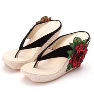 ZOOGEM Women's Embroidery Slides Wedge Sandals Hawaii Beach People Wedge Sandal Open Toe Bohemia San