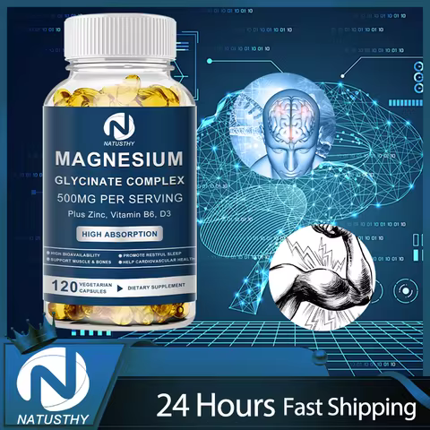 Magnesium Glycinate Supplement 500mg & Zinc, Vitamin D3 B6 High Absorption Support for Women & Men M