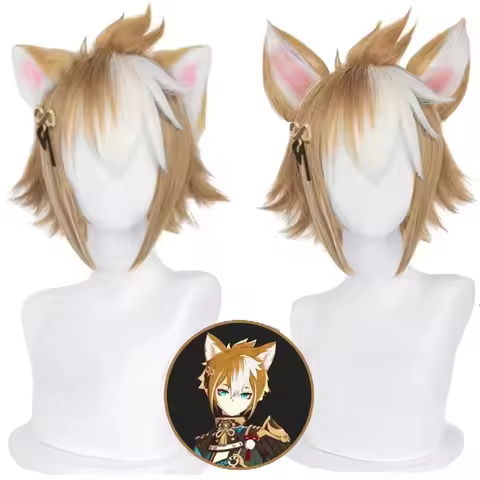Genshin Impact Gorou Cosplay Wig with Ears Anime Cosplay Wigs Heat Resistant Synthetic Wig Anime Cos