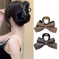 Women's 2-sided crab claw hair clip with sparkling bow, simple color, modern elegant style, easy to 